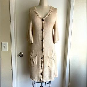 BCBG MAXAZRIA 3/4 sleeve long sweater Cardigan / Tan / Size M